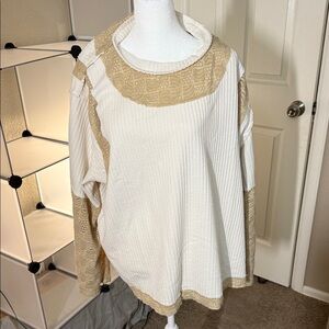 POL Cream and Tan Textured Long Sleeve